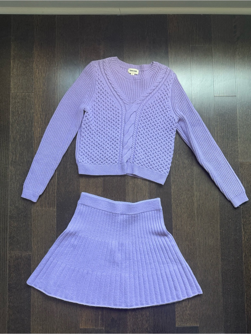 Nordstrom Lavender Knit Sweater & Pleated Skirt Set (Top S, Skirt M)